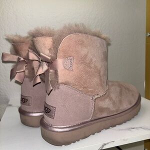 UGG Blush Sheepskin Boots with Ribbon Accents
